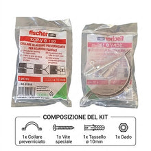 Carica l'immagine nel visualizzatore di Gallery, collare pluviale fischer scp-v testa di moro acciaio preverniciato per tubi 100 mm con vite e tassello