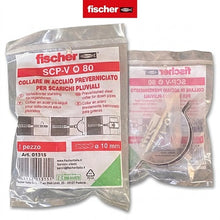 Carica l'immagine nel visualizzatore di Gallery, collare pluviale fischer scp-v testa di moro acciaio preverniciato per tubi 80 mm con vite e tassello