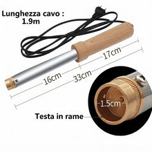 Carica l'immagine nel visualizzatore di Gallery, decornatore elettrico Tecnall con testa in rame, tubo inox, manico in legno e cavo di alimentazione