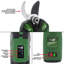 Carica l'immagine nel visualizzatore di Gallery, forbice tecnok elettrica a batteria al litio da 14.4v 1.5ah diametro taglio 25 32 mm a2758
