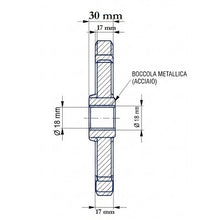 Carica l'immagine nel visualizzatore di Gallery, disegno tecnico dell ingranaggio ruota z28 per pigiadiraspatrice con indicazione delle quote diametro 133 mm e foro 18 mm