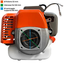 Carica l'immagine nel visualizzatore di Gallery, motore 52 cc 2t frizione diam 76 mm centraggio supporto diam 88 mm interasse diagonale fori 100 mm