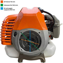 Carica l'immagine nel visualizzatore di Gallery, motore miscela 43 cc 2t frizione diam 76 mm centraggio supporto diam 88 mm interasse diagonale fori 100 mm e5
