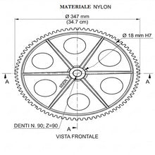 Carica l'immagine nel visualizzatore di Gallery, ruota ingranaggio z90 in nylon teflon con diametro 347 mm e fori di alleggerimento