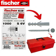 Carica l'immagine nel visualizzatore di Gallery, tassello fischer s 6x30 v con vite per fissaggio universale su calcestruzzo mattoni pieni e forati confezione industriale 1000 pezzi