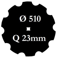 Carica l'immagine nel visualizzatore di Gallery, disco erpice frangizolle dentato diametro 510 millimetri foro centrale quadrato 23 millimetri