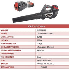 Carica l'immagine nel visualizzatore di Gallery, soffiatore a batteria elettrico dunsch 700w du50040 b3 batteria carica e batteria inclusi
