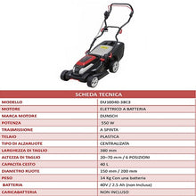 Carica l'immagine nel visualizzatore di Gallery, tagliaerba batteria elettrico a dunsch lea 550w du10040 38c3 scheda tecnica