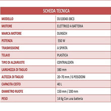 Carica l'immagine nel visualizzatore di Gallery, tagliaerba elettrico a batteria dunsch lea 550w du10040 38c3 con batteria e caricabatteria