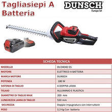 Carica l'immagine nel visualizzatore di Gallery, tagliasiepi elettrico a batteria doppia lama cm 55 con batteria e carica batteria dunsch du34040 55 scheda tecnica