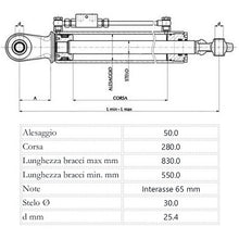 Carica l'immagine nel visualizzatore di Gallery, terzo punto idraulico 50x30x280 chiuso 520 mm