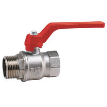 Carica l'immagine nel visualizzatore di Gallery, valvola a sfera maschio/femmina a passaggio totale maniglia a leva alluminio in ottone nichelato serie export marca riv articolo 4330