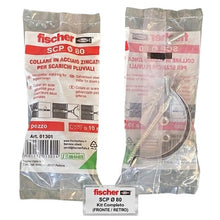 Carica l'immagine nel visualizzatore di Gallery, collare pluviale fischer scp in acciaio zincato per tubo tondo disponibile diametro 80 mm con vite e tassello
