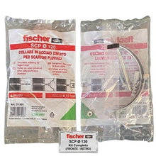 Carica l'immagine nel visualizzatore di Gallery, collare pluviale fischer scp in acciaio zincato per tubo tondo disponibile diametro 120 mm con vite e tassello
