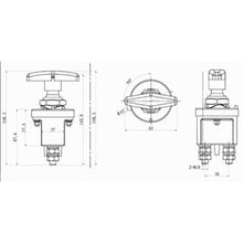 Carica l'immagine nel visualizzatore di Gallery, Interruttore staccabatteria ad azionamento manuale con maniglia fissa, tensione nominale Mx 24V, corrente max continua 250 A, corrente max di breve durata 2500 A x 5 sec., IP 65, Temperatura d'impiego -40°C / +80°C, dadi per contatti M10 in ottone, Intercambiabile con IVECO 4822229.
