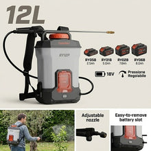 Carica l'immagine nel visualizzatore di Gallery, pompa irroratrice a zaino a batteria 18v castellari ry12p 12l con lancia telescopica inox
