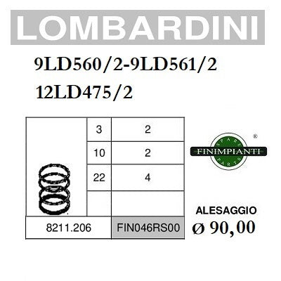 serie fasce per pistone diametro 90 mm per motori lombardini 9ld560/2 9ld561/2 12ld475/2 codice 8211206 fin046rs00