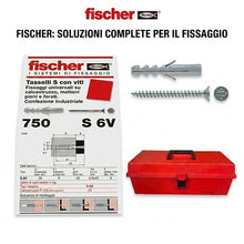 Carica l'immagine nel visualizzatore di Gallery, valigetta con tassello fischer s 6x30 v con vite per fissaggio universale su calcestruzzo mattoni pieni e forati confezione industriale 750 pezzi
