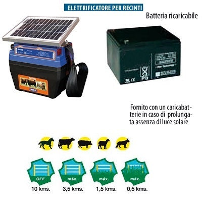elettrificatore a pannello solare per recinto 12v ama s450