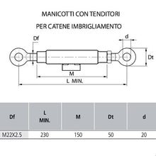 Carica l&#39;immagine nel visualizzatore di Gallery, manicotto con tenditore per catena imbrigliamento con testa occhio tondo m22x2,5
