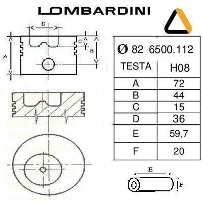 pistone completo lombardini diametro 82,00 mm per motore 10ld360/2 codice 6500112