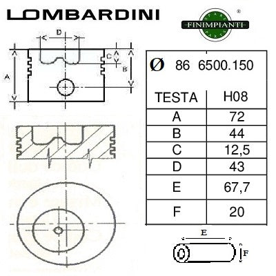 pistone completo lombardini diametro 86 mm per motore 6ld400 codice 6500150 finimpianti fin159pc00