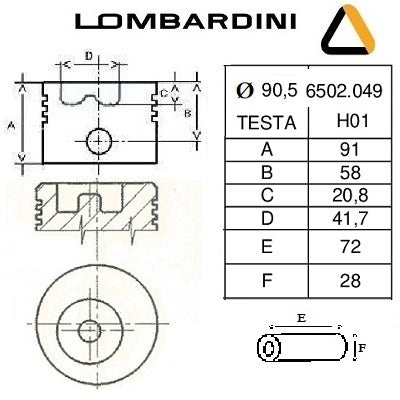 pistone completo lombardini diametro 90,5 mm per motore 710 7ld600 904 8ld600/2 codice 6502049