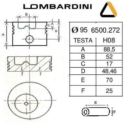 pistone completo lombardini 9ld625 2 11ld625 3 11ld626 3 diametro 95 mm codice 6500272