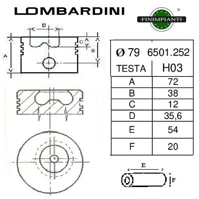 pistone completo lombardini diametro 79 mm per motore 15ld315 codice 6501252