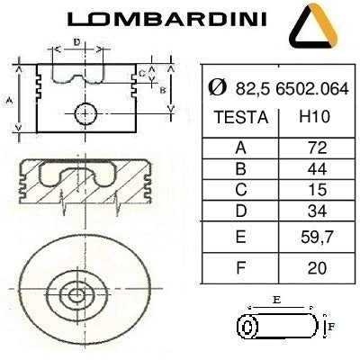 pistone completo lombardini diametro 82,5 mm per motore lda 530 532 533 6ld360 codice 6502064