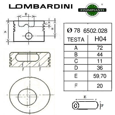 pistone completo lombardini diametro 78 mm per motore lda520-523-6ld325 codice 6502028 finimpianti fin145pc00