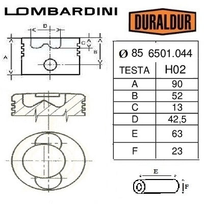 pistone completo lombardini diametro 85,00 mm per motore lda450 3ld450/s codice 6501044