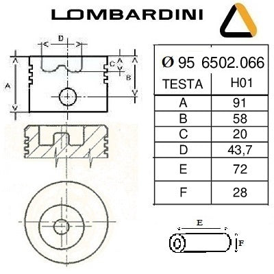 pistone completo lombardini diametro 96,00 mm per motore lda720 914 7ld665 8ld665/2 codice 6502066