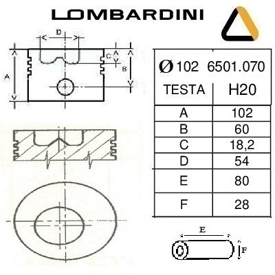 pistone completo lombardini diametro 102 mm per motore lda820 4ld820 codice 6501070