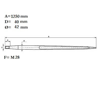 punta filettata per forca a caricamento frontale rotoballe diametro 42 mm m 28 di alta qualità lunghezza 1250 mm codici 03322
