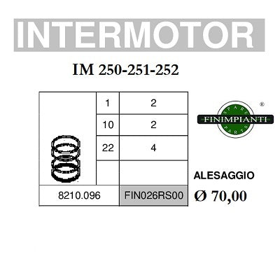 serie fasce elastiche per pistone diametro 70,00 mm per motori intermotor im250-im251-im252 codice 8210096 finimpianti fin026rs00