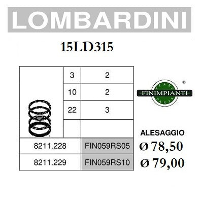 serie fasce elastiche per pistone diametro 78,50 79,00 mm per motori lombardini 15ld315 codice 8211228 8211229 fin059rs00 fin059rs10