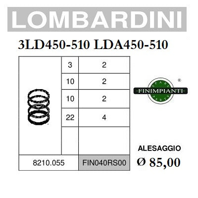 serie segmenti fasce lombardini 3ld450 510 lda450 510 diametro 85,00 fin040rs00
