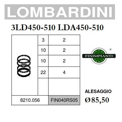 serie segmenti fasce lombardini 3ld450 510 lda450 510 diametro 85,5 8210056 fin040rs05