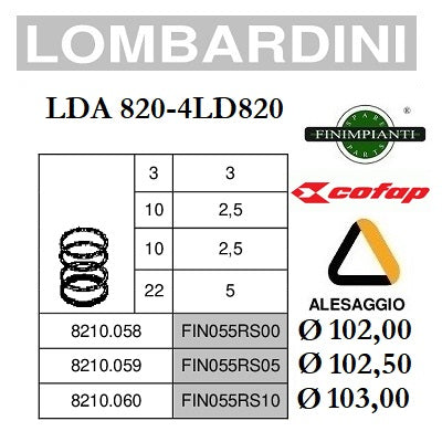 serie segmenti fasce lombardini lda 820 4ld820 diametro 102 102,5 103 8210058 8210059 8210060