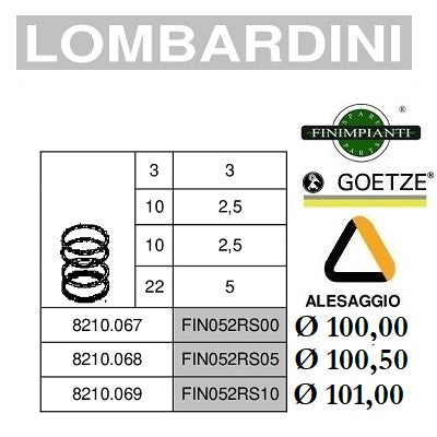 serie segmenti fasce lombardini lda 832 833 834 100 5ld825-2-3-4 4ld705 diametro 100 100,5 101 8210067 8210068 8210069