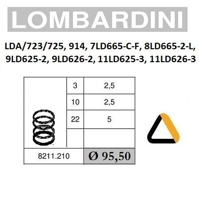 serie segmenti per pistone diametro 95,5 mm motori lombardini LDA 720 723 725 914 7LD665 C F 8LD665 2 L 9LD625 2 9LD626 2 11LD625 3 11LD626 3 codice 8211210