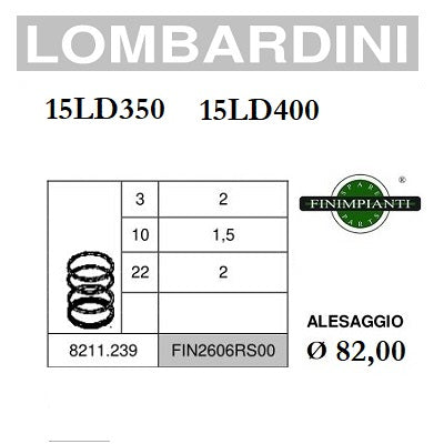 serie fasce elastiche per pistone diametro 82,00 mm per motori lombardini 15ld350 15ld400 codice 8211239