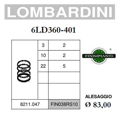 serie fasce elastiche per pistone diametro 83,00 mm per motori lombardini 6ld360 6ld401 codice 8211047