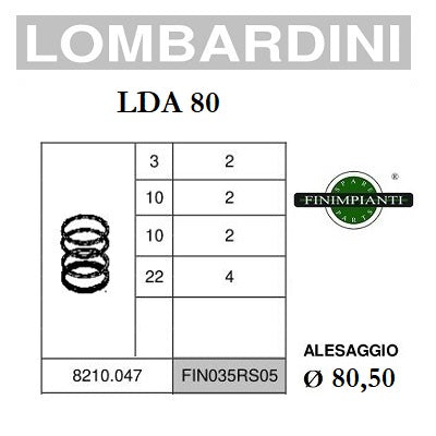 serie fasce elastiche per pistone diametro 80,50 mm per motori lombardini lda 80 motori codice 8210047