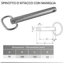 Carica l&#39;immagine nel visualizzatore di Gallery, spinotto attacco con maniglia per trattore 30x180x165
