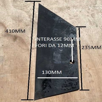 vomere sinistra due fori tipo volentieri misure 410x130x235 millimetri interasse 90 millimetri foro 12 millimetri